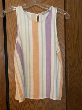 Tart Sleeveless Striped Summer Top in Pastel Orange, Lavender & Cream
